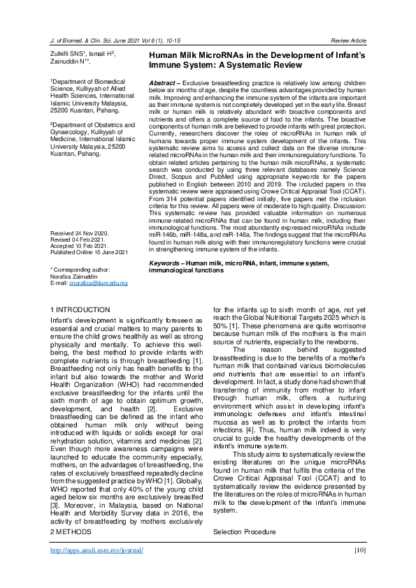 (PDF) Human Milk MicroRNAs in the Development of Infant’s Immune System ...