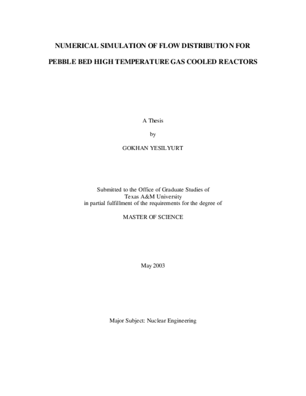 (PDF) Numerical simulation of flow distribution for pebble bed high ...