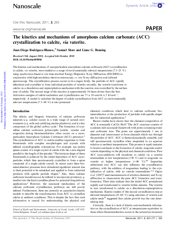 (PDF) The kinetics and mechanisms of amorphous calcium carbonate (ACC ...