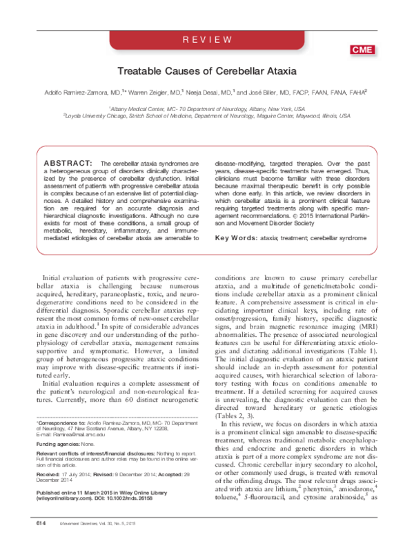(PDF) Treatable Causes of Cerebellar Ataxia