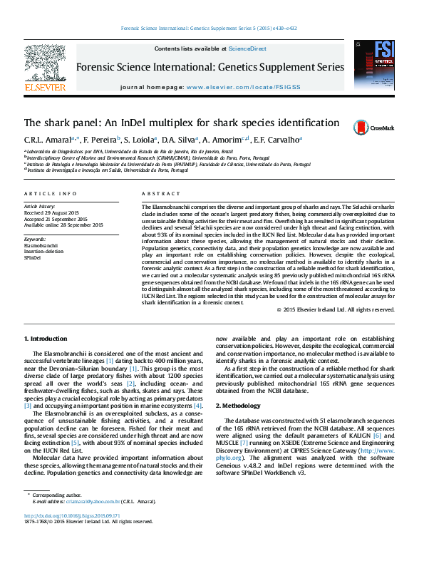 (PDF) The shark panel: An InDel multiplex for shark species identification