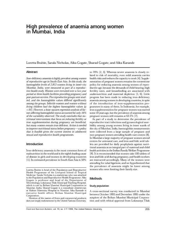 (PDF) High Prevalence of Anaemia among Women in Mumbai, India