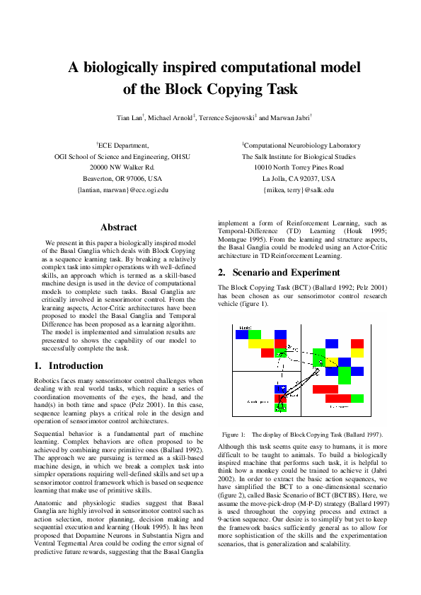 (PDF) A biologically inspired computational model of the Block Copying Task