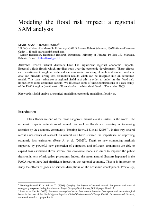 (PDF) Modeling the Flood Risk Impact: A Regional SAM Analysis