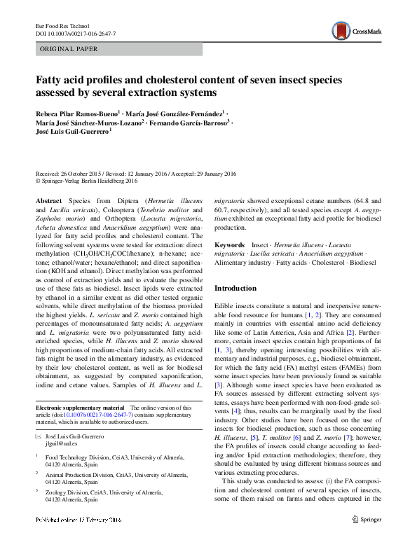 (PDF) Fatty acid profiles and cholesterol content of seven insect ...
