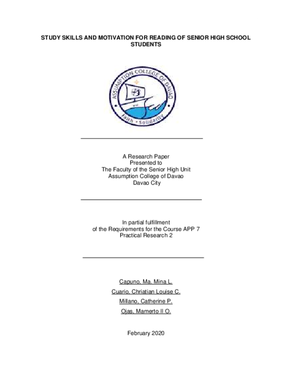 (PDF) Study Skills and Motivation for Reading of Senior High School ...