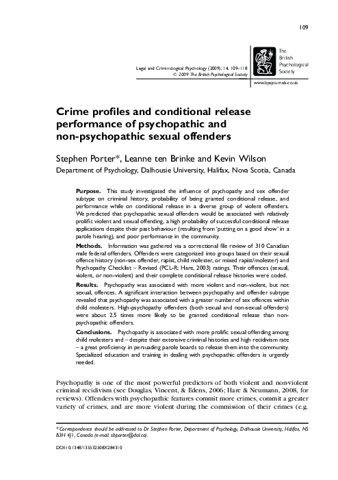 (PDF) Crime profiles and conditional release performance of ...