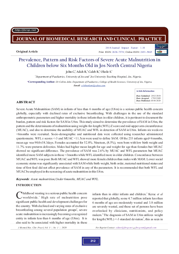 (PDF) Prevalence, Pattern and Risk Factors of Severe Acute Malnutrition ...