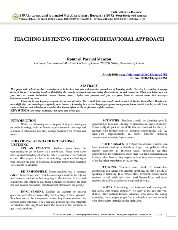 (PDF) Teaching Listening Through Behavioral Approach