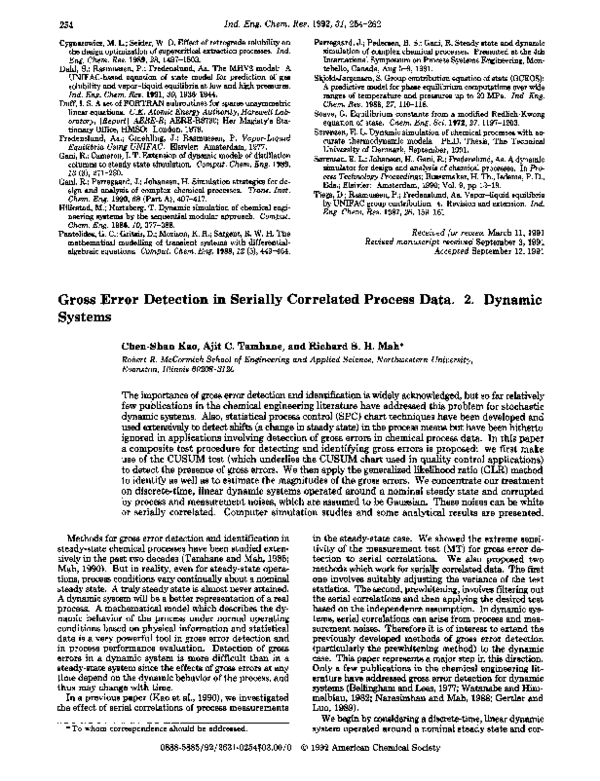 (PDF) Gross error detection in serially correlated process data. 2 ...