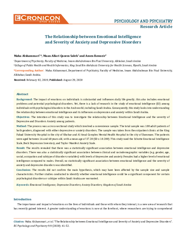 (PDF) The Relationship between Emotional Intelligence and Severity of ...