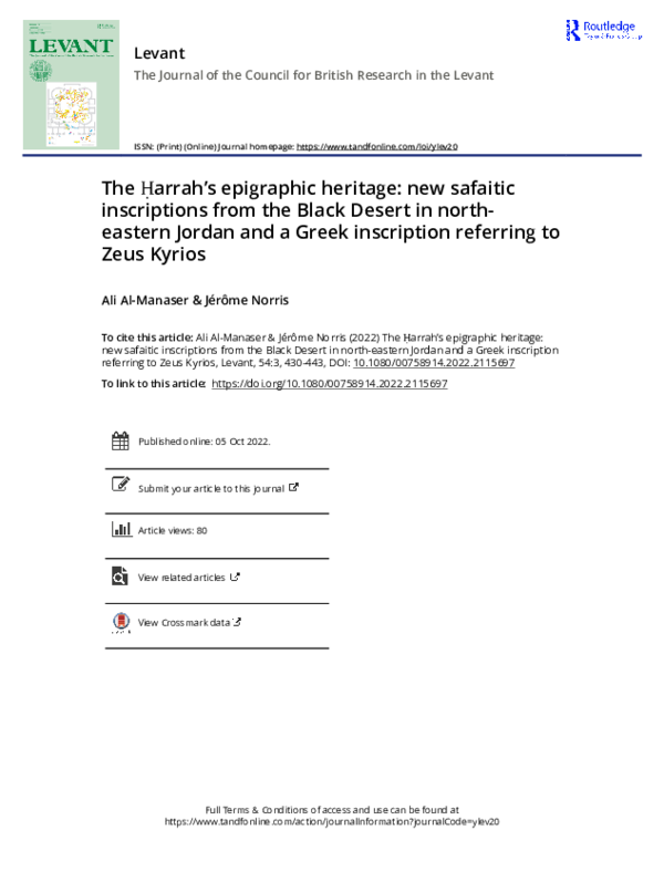 (PDF) The Ḥarrah's epigraphic heritage: New Safaitic inscriptions from ...