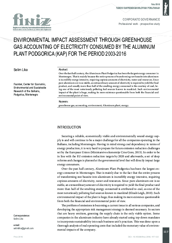 (PDF) Environmental Impact Assessment Through Greenhouse Gas Accounting ...