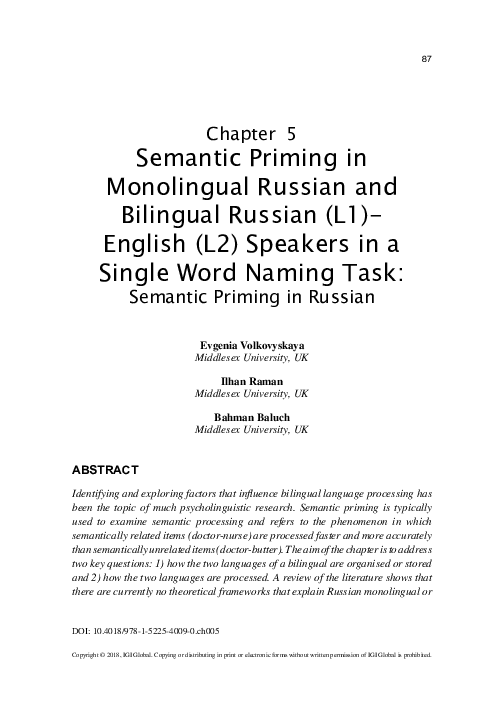(PDF) Semantic Priming in Monolingual Russian and Bilingual Russian (L1 ...