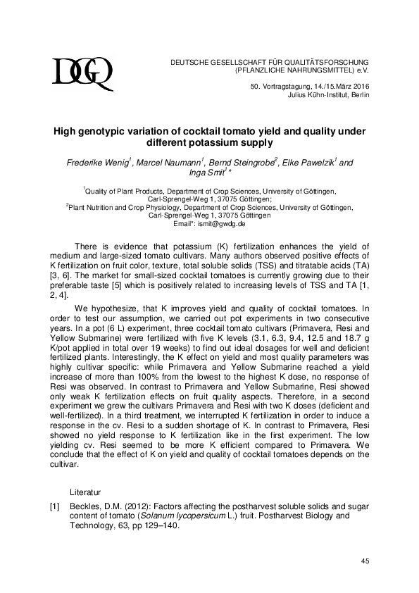 (PDF) High genotypic variation of cocktail tomato yield and quality ...