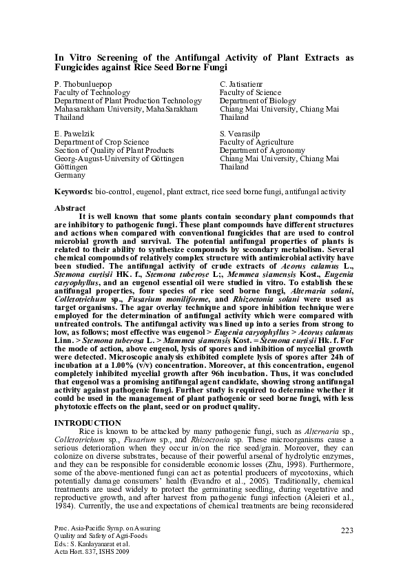(PDF) In Vitro Screening of the Antifungal Activity of Plant Extracts ...