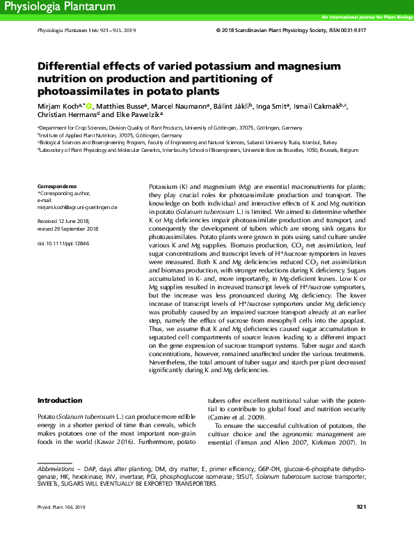 (PDF) Differential effects of varied potassium and magnesium nutrition ...