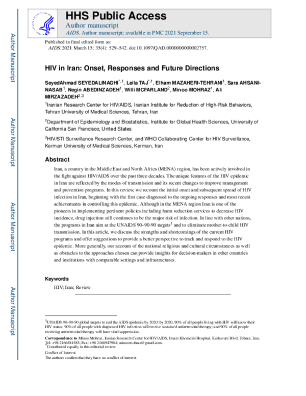 (PDF) HIV in Iran: onset, responses, and future directions