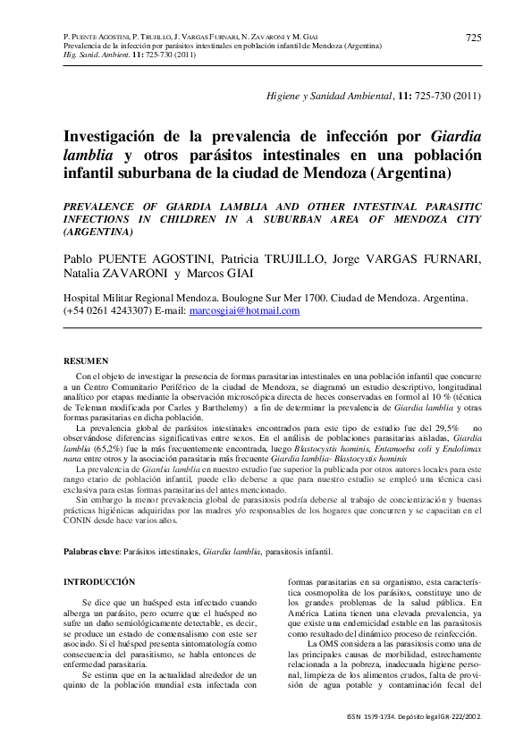 infección parasitaria intestinal