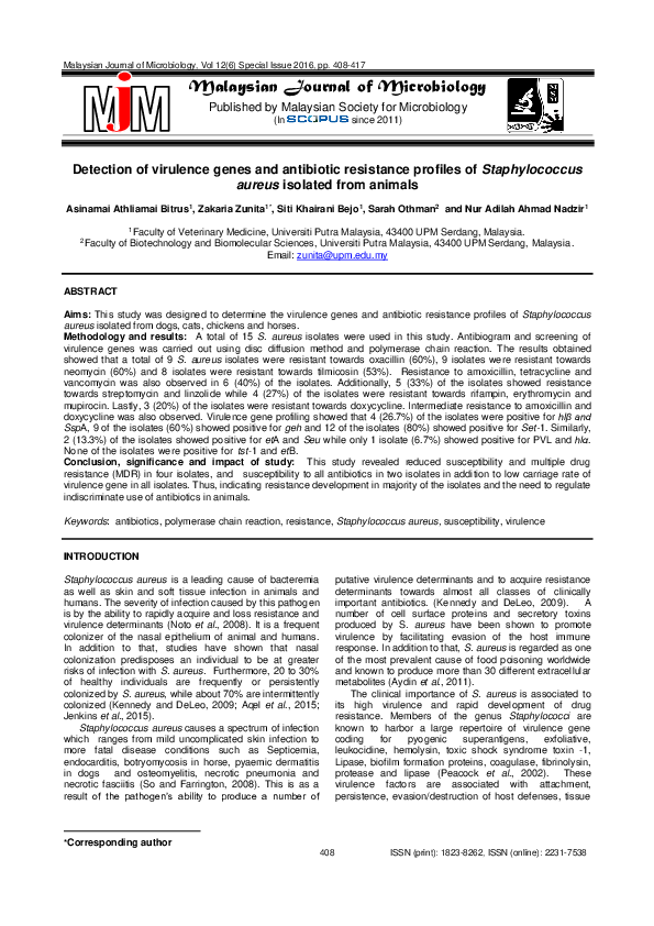 (PDF) Detection of virulence genes and antibiotic resistance profiles ...