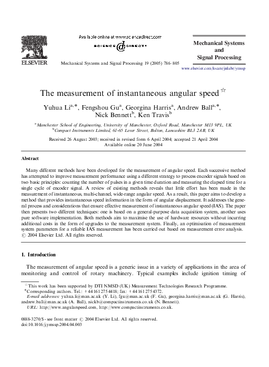 (PDF) The measurement of instantaneous angular speed