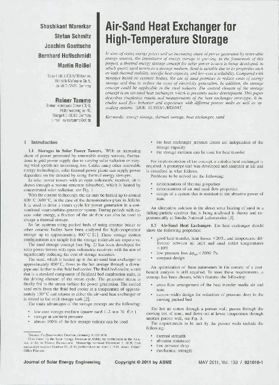 (PDF) Air-Sand Heat Exchanger for High-Temperature Storage