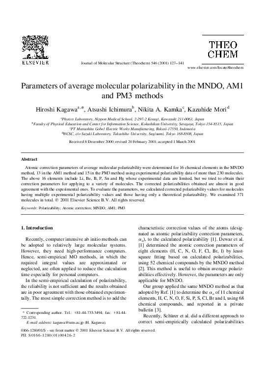 (PDF) Parameters of average molecular polarizability in the MNDO, AM1 ...