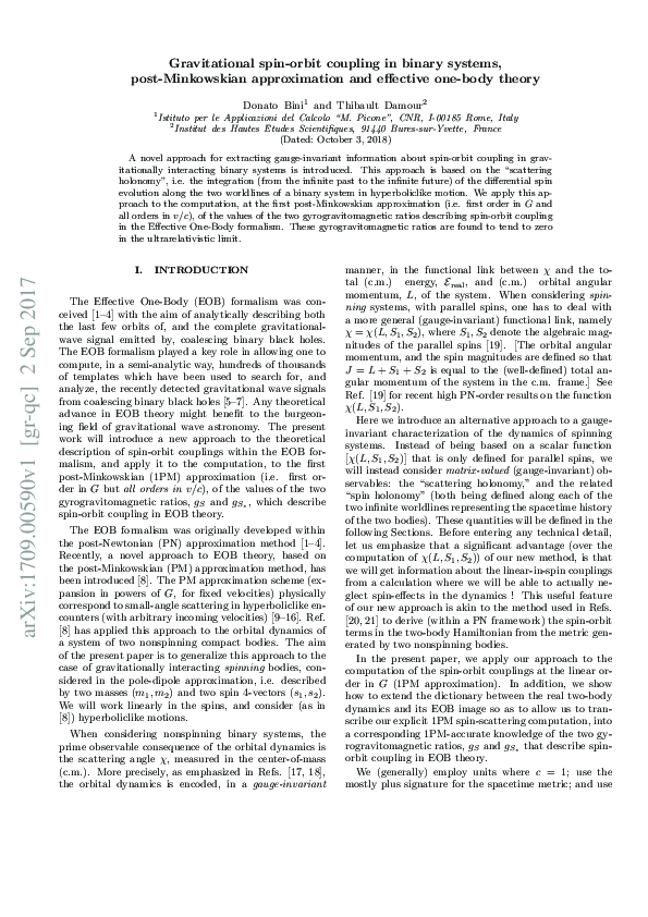 (PDF) Gravitational spin-orbit coupling in binary systems, post ...