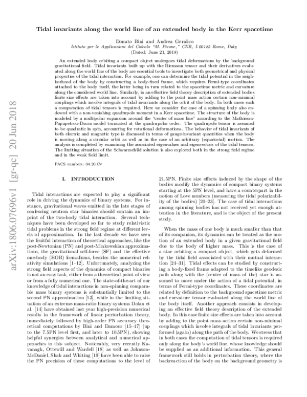 (PDF) Tidal invariants along the worldline of an extended body in Kerr ...