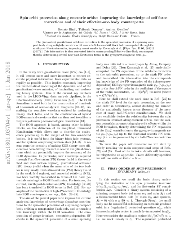 (PDF) Spin-orbit precession along eccentric orbits: Improving the ...