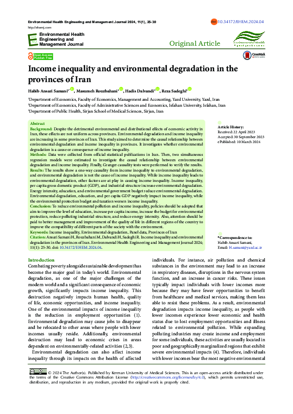 (PDF) Income inequality and environmental degradation in the provinces ...