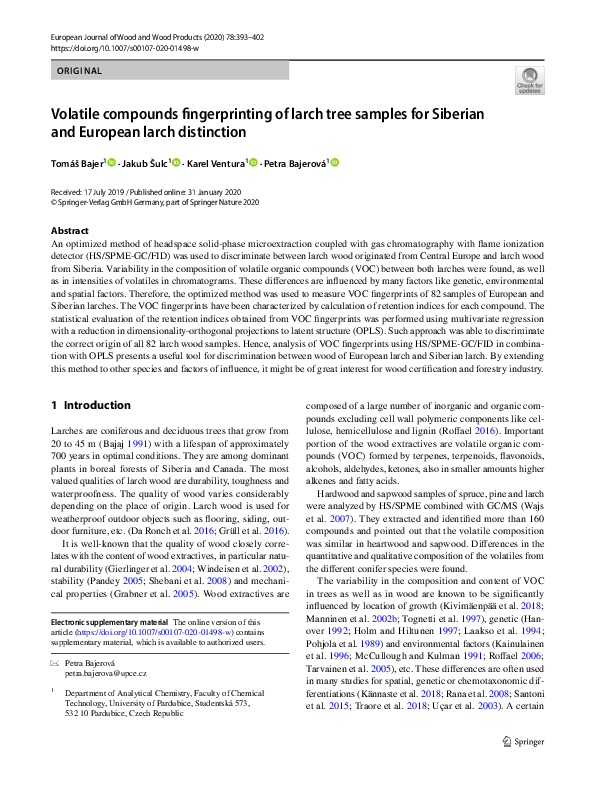 (PDF) Volatile compounds fingerprinting of larch tree samples for ...