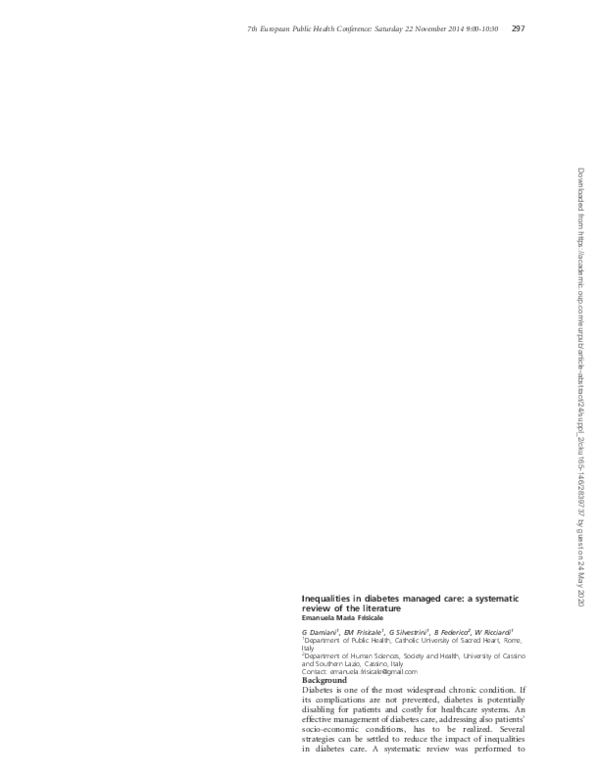 (PDF) Inequalities in diabetes managed care: a systematic review of the ...