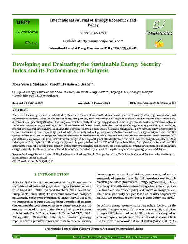 (PDF) Developing and Evaluating the Sustainable Energy Security Index ...