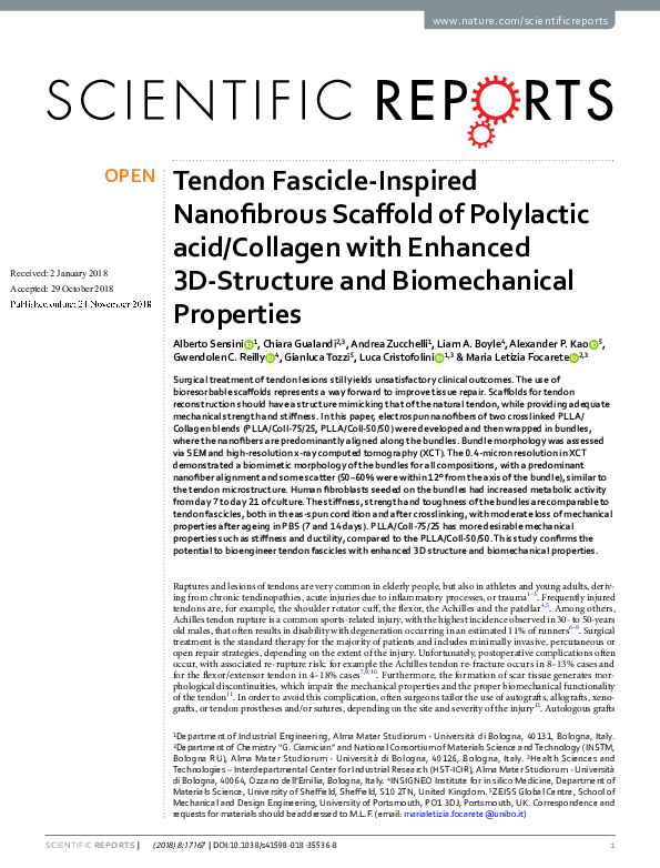 (PDF) Tendon Fascicle-Inspired Nanofibrous Scaffold of Polylactic acid ...