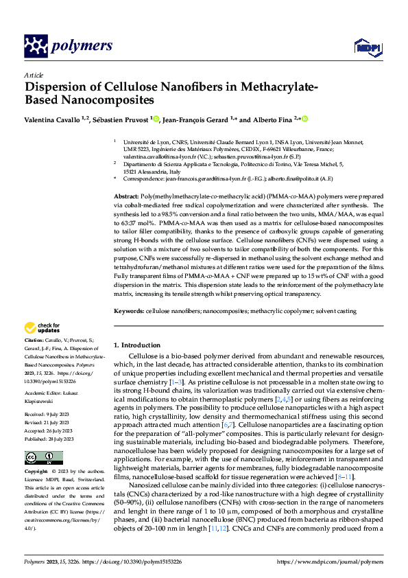 (PDF) Dispersion of Cellulose Nanofibers in Methacrylate-Based ...