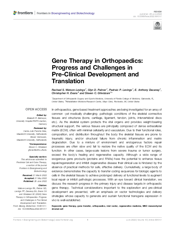 (PDF) Gene Therapy in Orthopaedics: Progress and Challenges in Pre ...