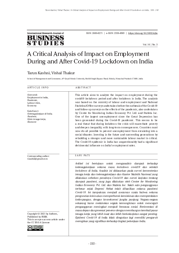 (PDF) A Critical Analysis of Impact on Employment During and After ...