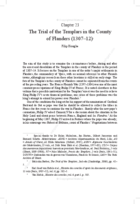 The Trial of the Templars in the County of Flanders (1307-1312)