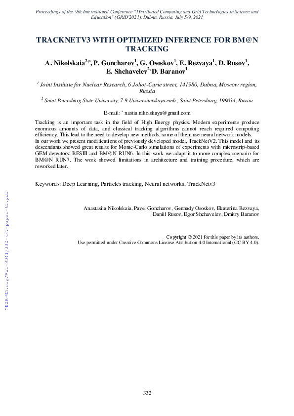 (PDF) TRACKNETV3 with Optimized Inference for BM@N Tracking