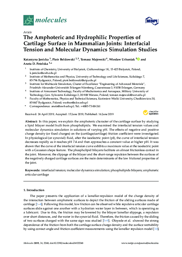 (PDF) The Amphoteric and Hydrophilic Properties of Cartilage Surface in ...