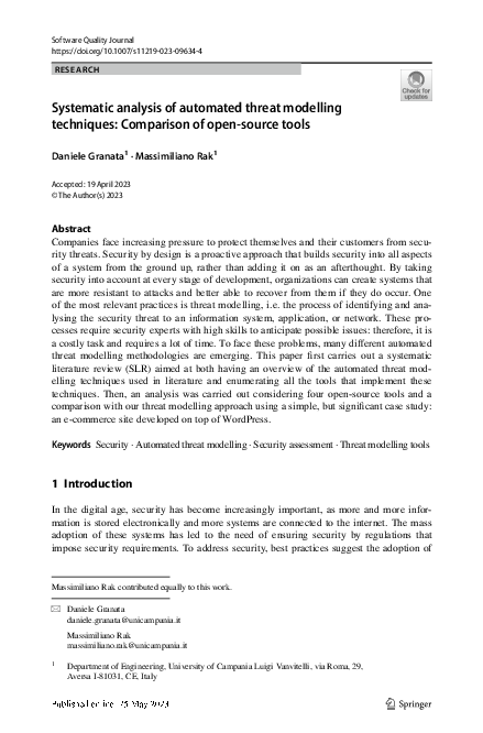 (PDF) Systematic analysis of automated threat modelling techniques ...