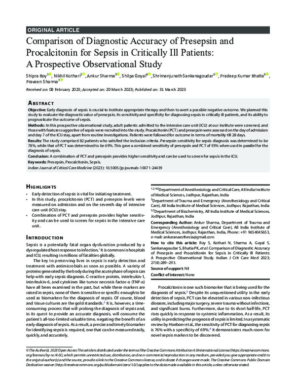 (PDF) Comparison of Diagnostic Accuracy of Presepsin and Procalcitonin ...