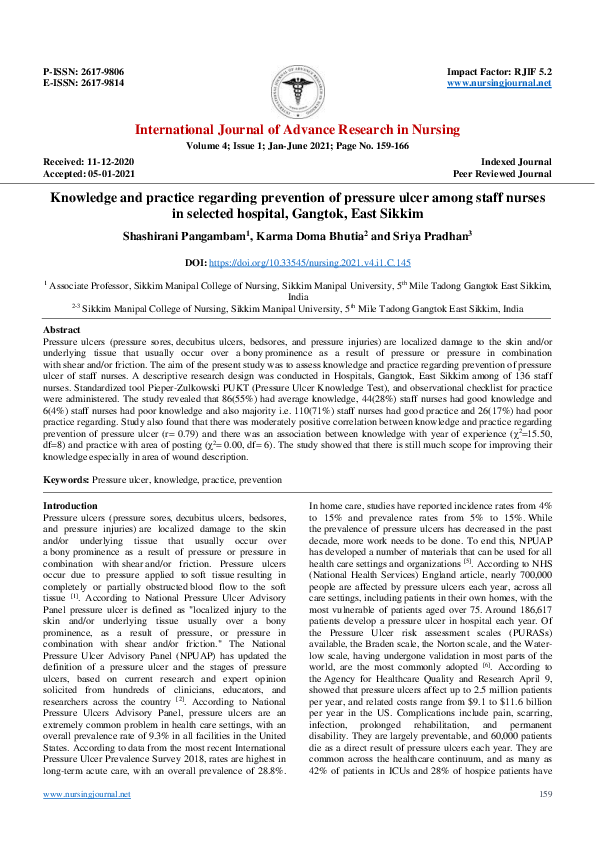 (PDF) Knowledge and practice regarding prevention of pressure ulcer ...