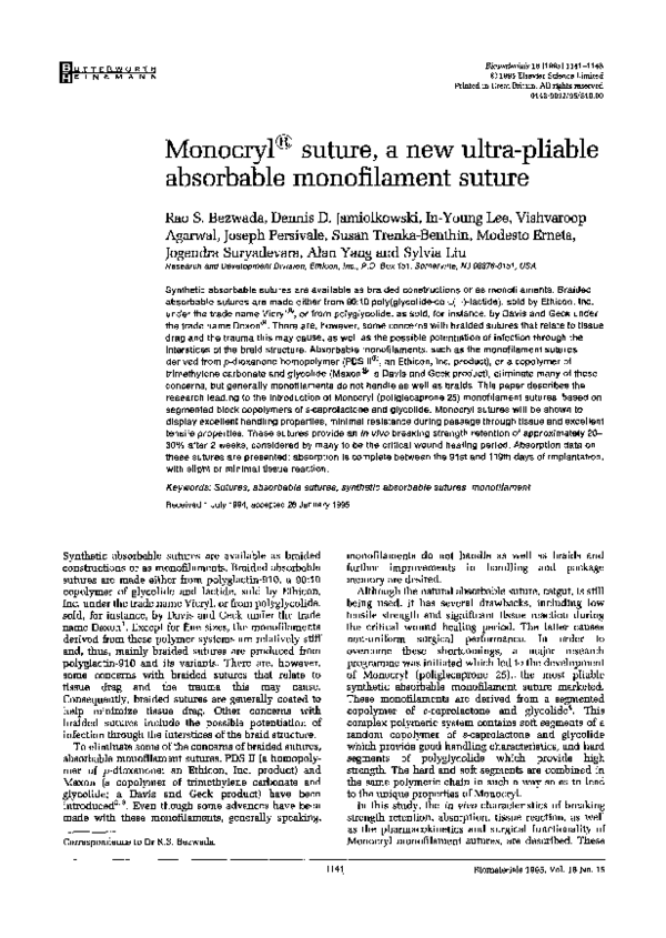 (PDF) Monocryl® suture, a new ultra-pliable absorbable monofilament suture