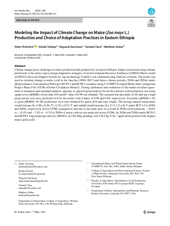 (PDF) Modeling the Impact of Climate Change on Maize (Zea mays L ...