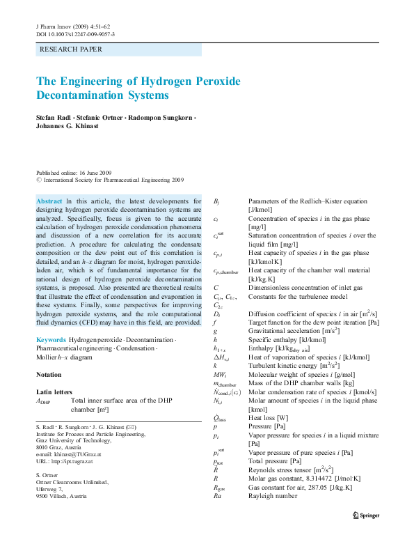 (PDF) The Engineering of Hydrogen Peroxide Decontamination Systems