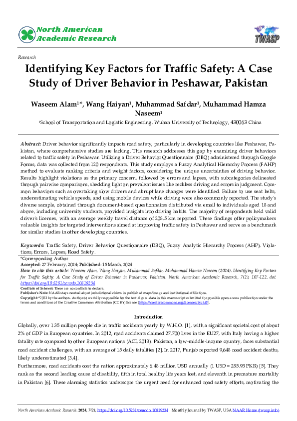(PDF) Identifying Key Factors for Traffic Safety: A Case Study of ...