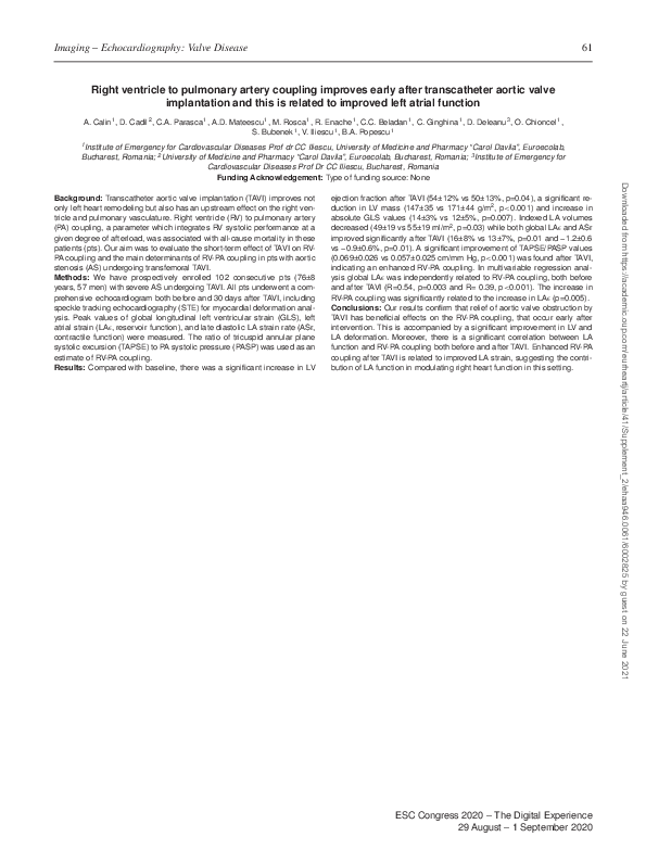(PDF) Right ventricle to pulmonary artery coupling improves early after ...