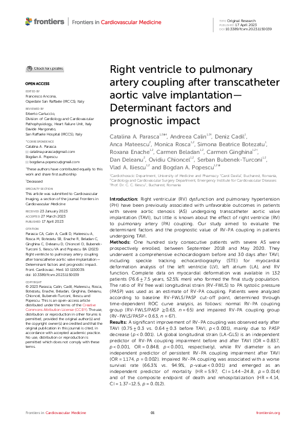 (PDF) Right ventricle to pulmonary artery coupling after transcatheter ...
